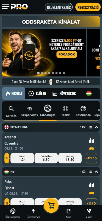 Tippmixpro mobil applikáció és élő fogadási nézet okostelefonon