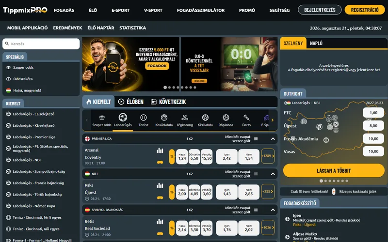Tippmixpro online kezelőfelület és élő fogadási lehetőségek összehasonlítása