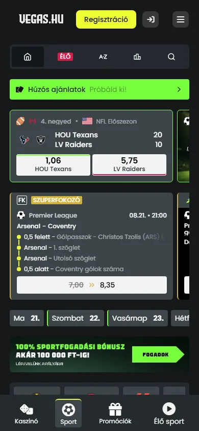 Vegas.hu mobil applikáció és okostelefonos sportfogadási felület