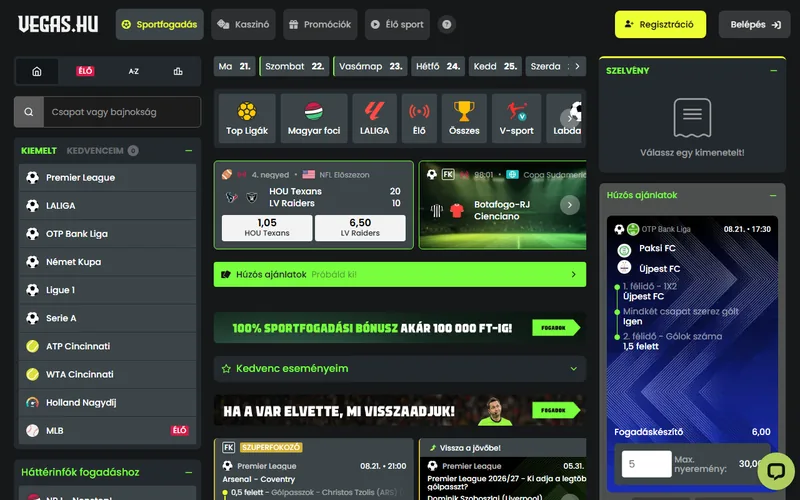 Vegas.hu online sportfogadási felület és szorzók tesztje